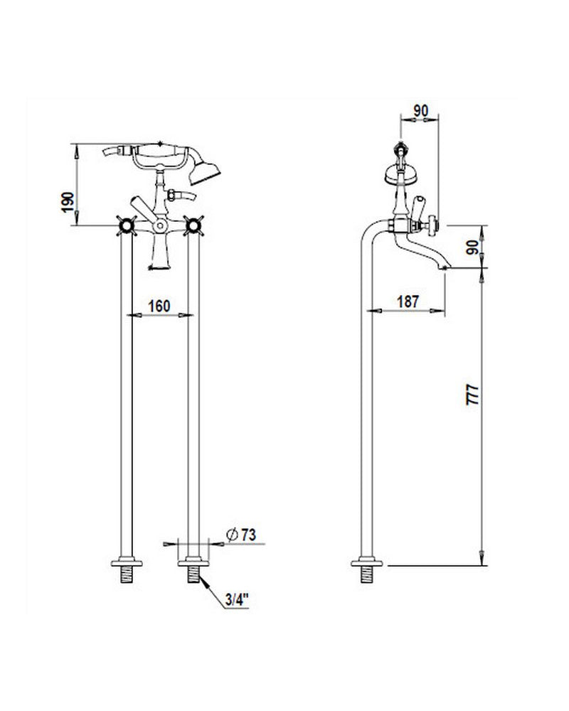 Badewannenarmatur Coventry inkl. Standrohre – Gold image