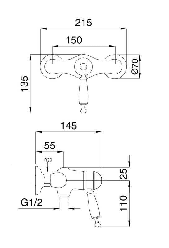 Shower mixer - Oxford with thermostat, brass image