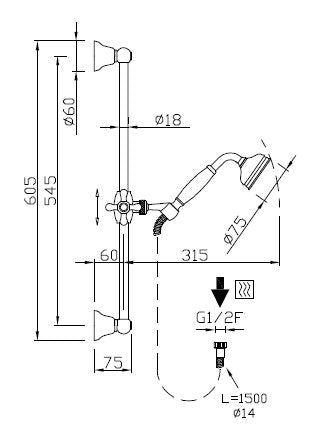 Bronze Shower Rail - Classic 60 cm (23,6 in.) with handset and hose image