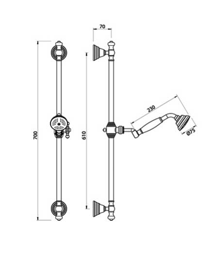 Shower Rail - Edwardian with handset and hose image