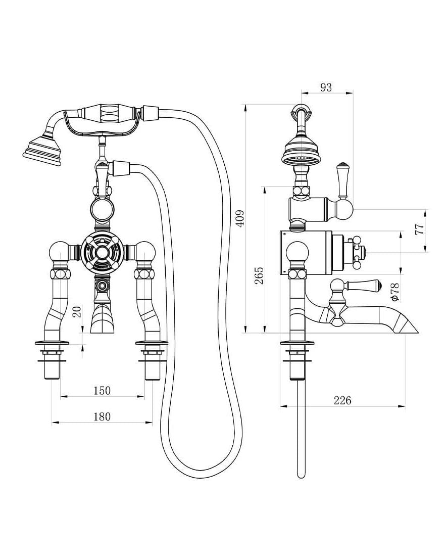 Belfast Bathtub Mixer - Thermostat Chrome/Porcelain for Deck-Mounted Installation image