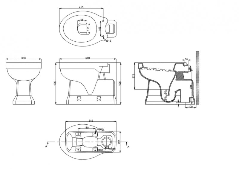 Toilet - Burlington High-Tank Toilet, Wall Tank & Seat - Gold Details image