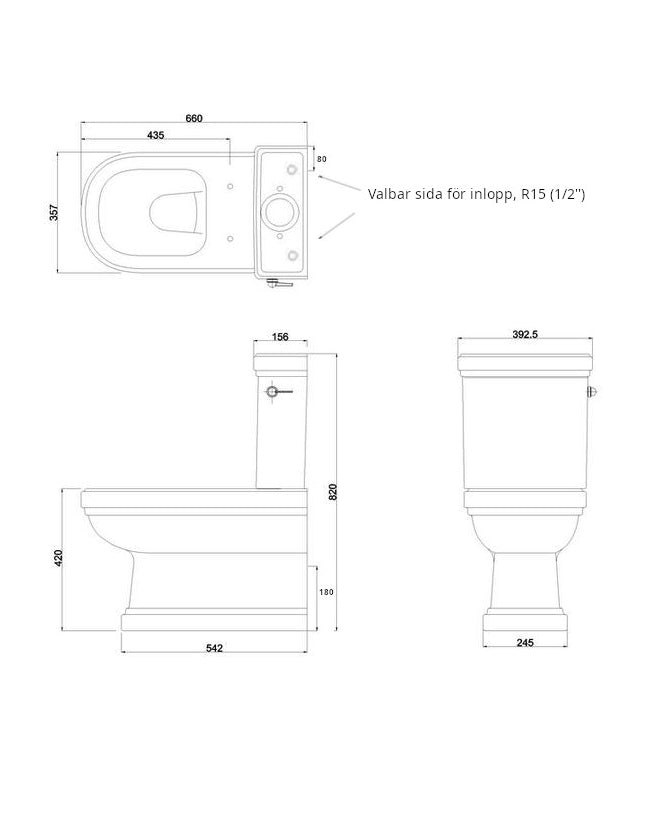 WC - Riviera golvstående toalett, P-lås med sits & kromdetaljer image