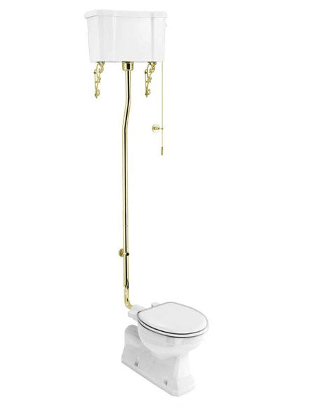 Toilet - Burlington High-Tank Toilet, Wall Tank with Lacquered Brass Details
