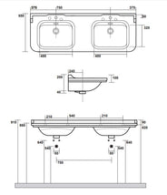 Sink with Bronze Legs & Glass Shelf - Art Deco - Double 150 cm thumbnail image