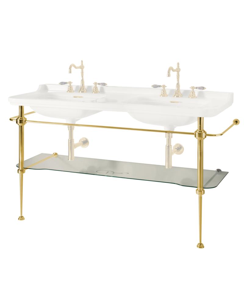 Art Deco Stand in lacquered brass with Glass Shelf - 158 cm