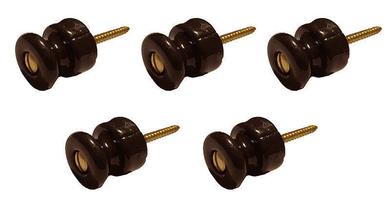 Insulator Knob - Brown Porcelain/Brass (5-pack)
