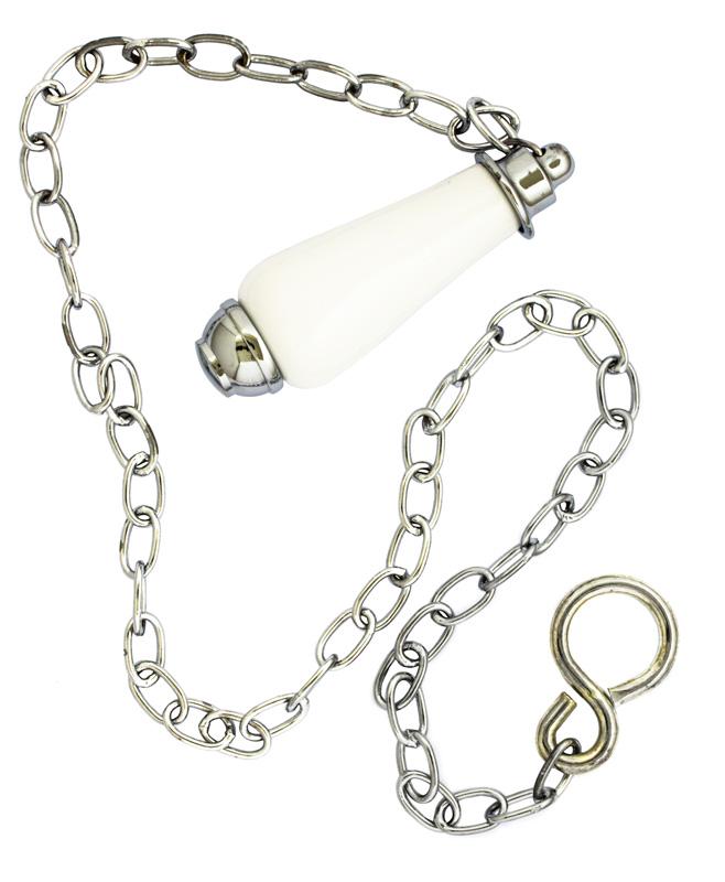 Single flush lever in porcelain with chain for high tanks