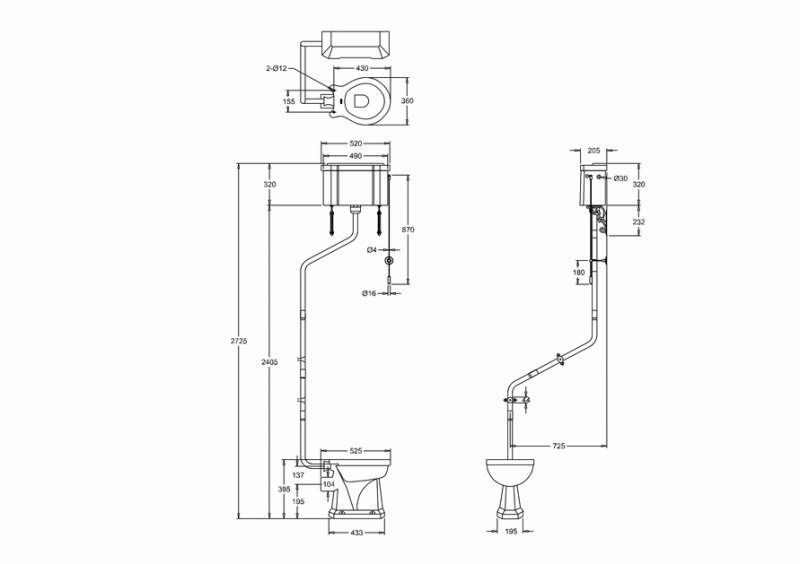 WC – Burlington, Hochspültoilette, Wandspülkasten und Sitz – für die Eckmontage image