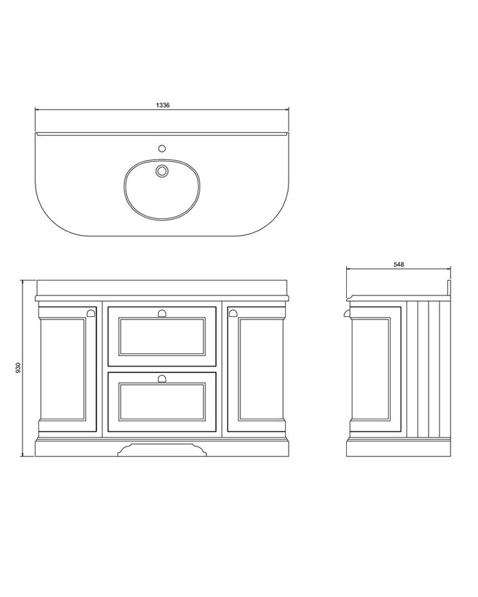 Gammaldags Badrumskommod rundat Burlington - 134 cm vit/Carrara/låda image