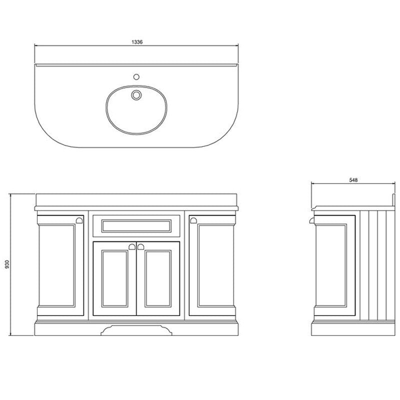 Curved vanity - 134 cm white/Carrera/drawers image
