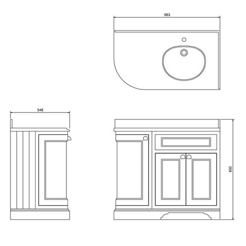 Badrumskommod rundat hörn Burlington - 100 cm vit (endast underdel) image