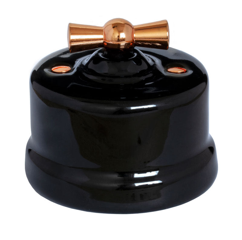 Light Switch - Black Porcelain, Surface-Mounted, Copper Knob