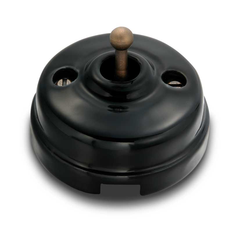 Toggle Push-Button Dimmer - Black Porcelain/Antique Bronze