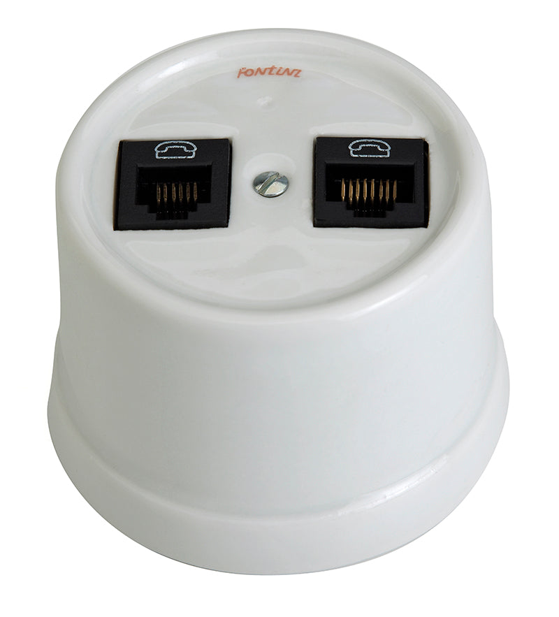 Double RJ45 Socket - White porcelain surface mounting