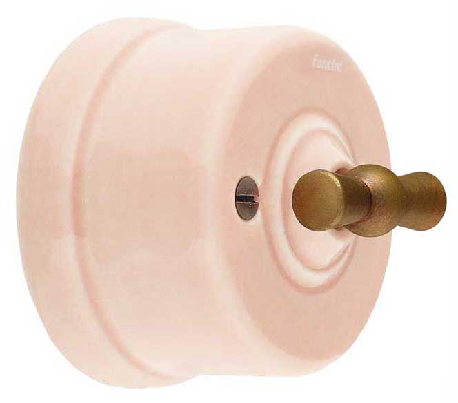 Strømbryter - Rosa porselen (trapp/ut/vri) vrider i bronse image