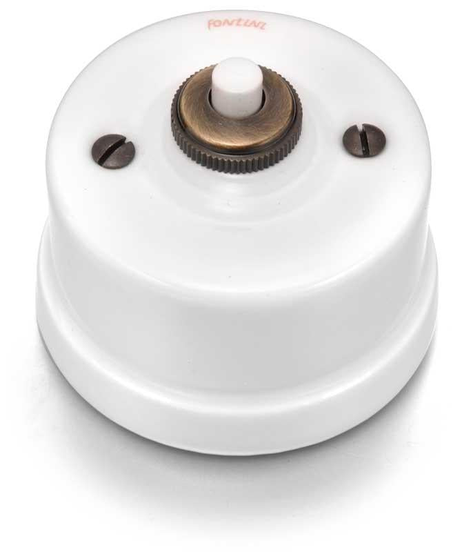 Dimmer - Push-Button, White Porcelain/Bronze