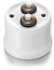Dubbel återfjädrande tryckknapp - vit porslin/antik brons thumbnail image