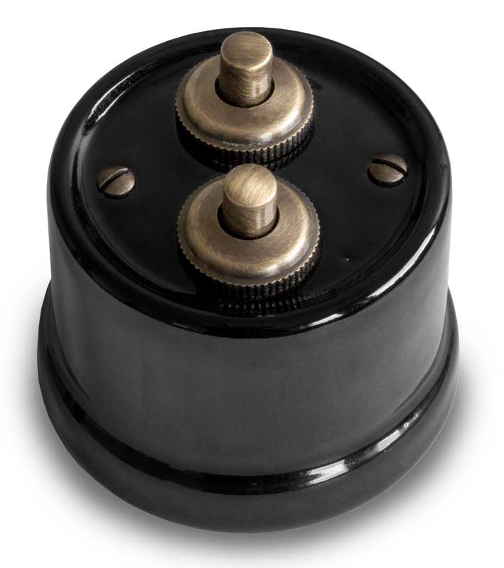 Dimmer - Double push-button black porcelain/bronze
