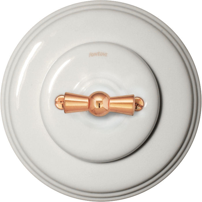 Fontini Rotary Light Switch - White Porcelain with Copper Knob