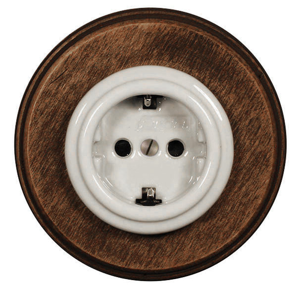 Electrical Outlet - White Porcelain with Antique Wood Cover Frame