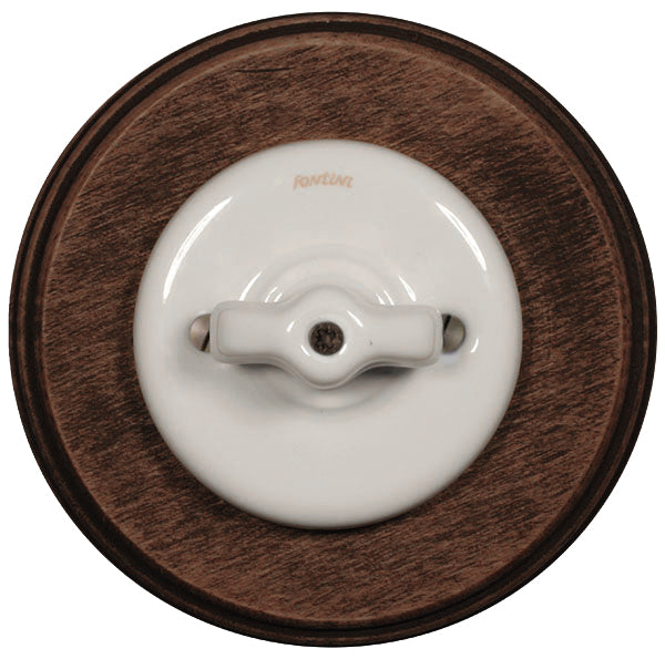 Rotary two-way switch in white porcelain with wood cover frame ...
