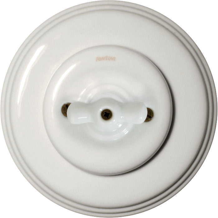 Fontini Rotary Light Switch - White Porcelain with White Knob