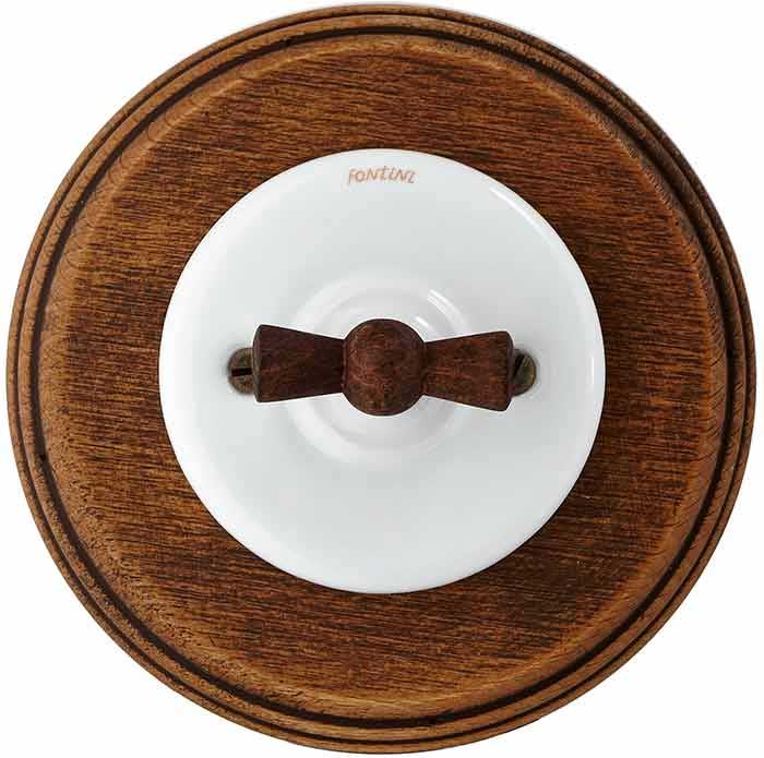 Round two-way rotary switch in white porcelain – Sekelskifte
