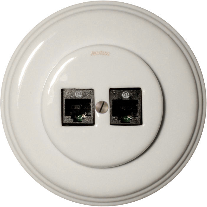 Double-port RJ45 Outlet - White Porcelain - Fontini