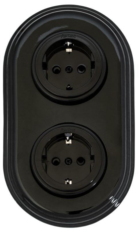 Outlet - Double-Socket Frame - Black Porcelain/Plastic