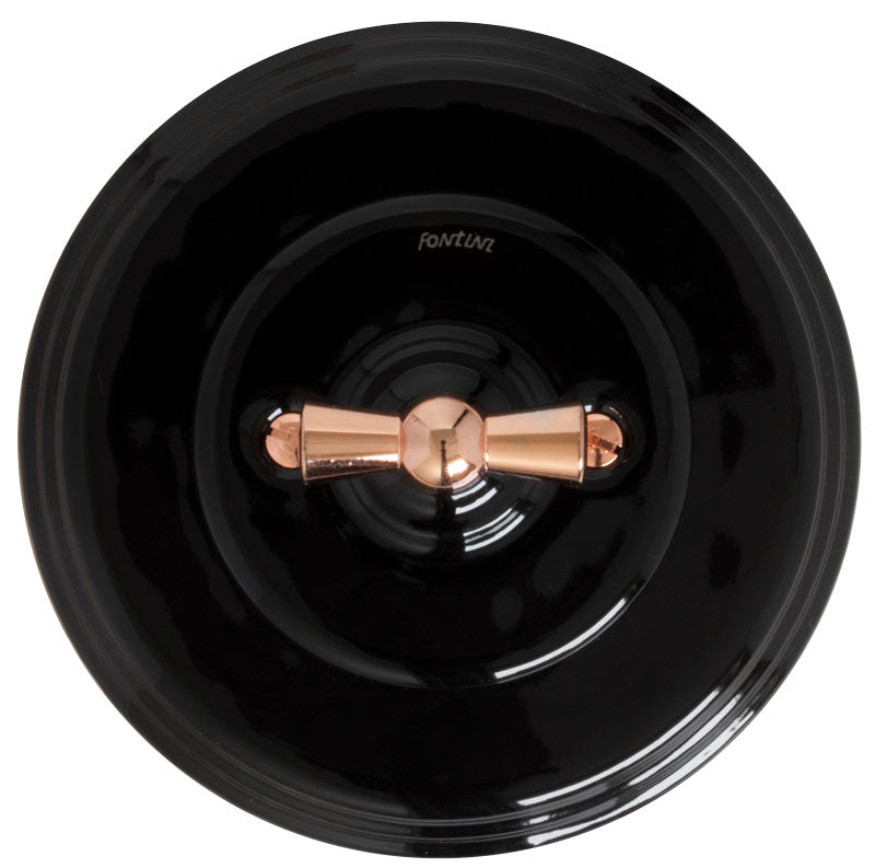 Fontini Two-Way Light Switch - Black Porcelain with Copper Knob