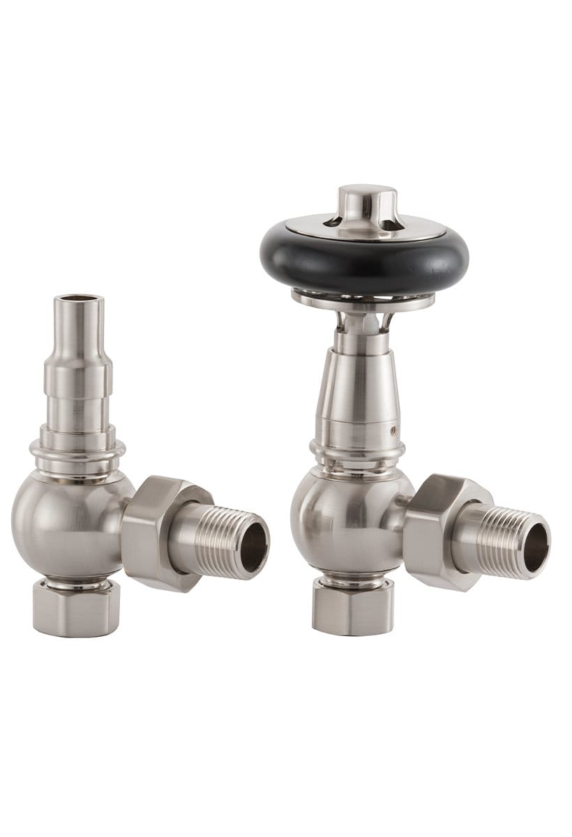 Radiator valve thermostat - Kensington brushed nickel/wood