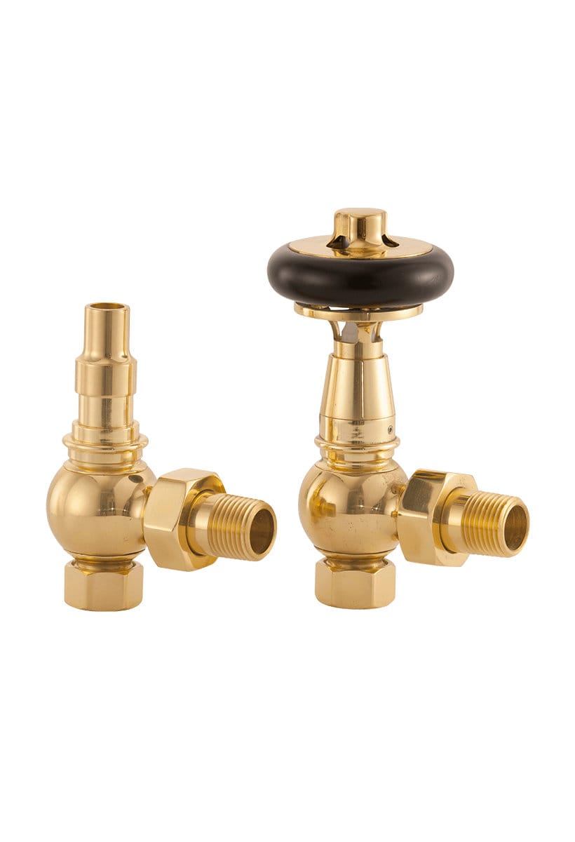 Radiator valve thermostat - Kensington brass/wood