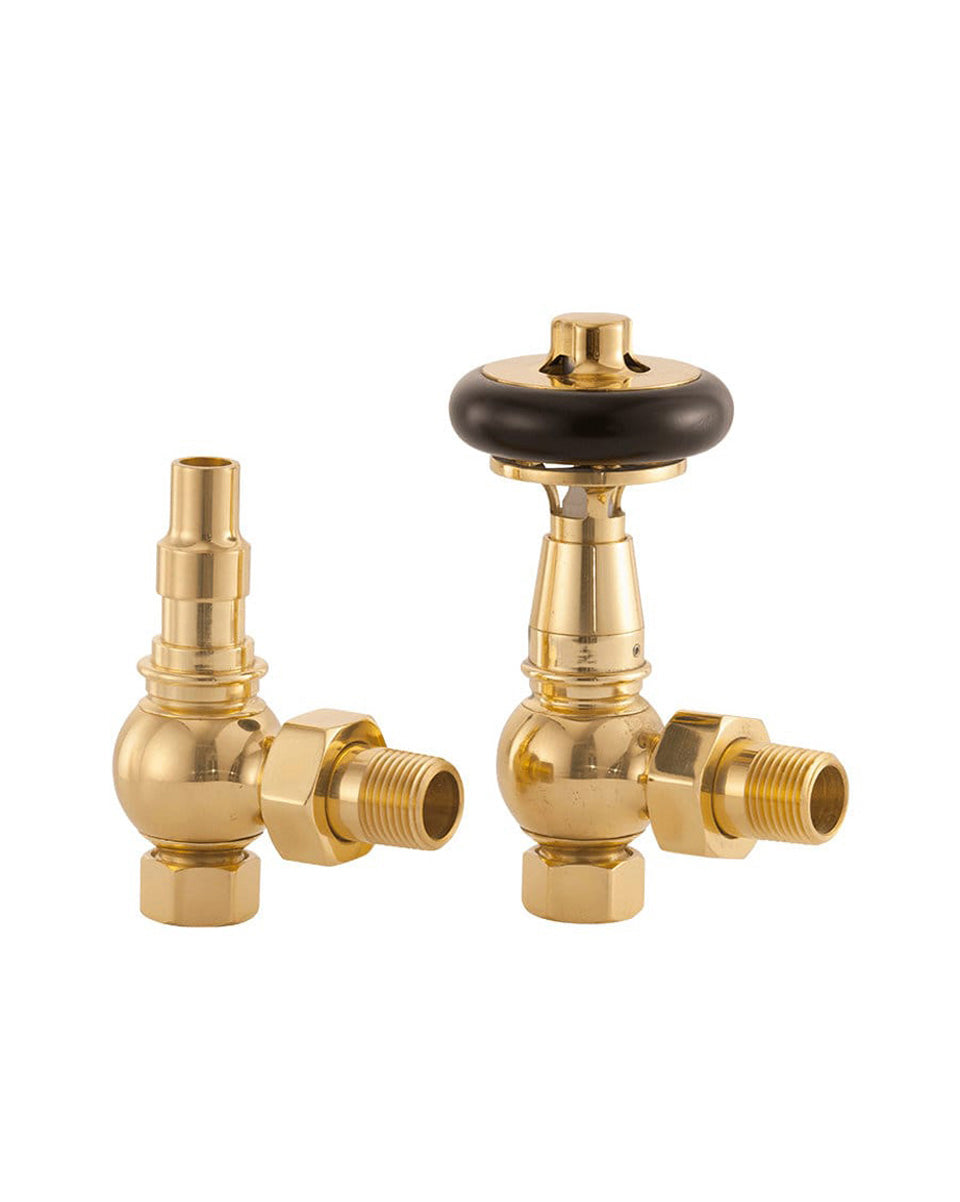 Radiator valve thermostat - Kensington brass/wood image