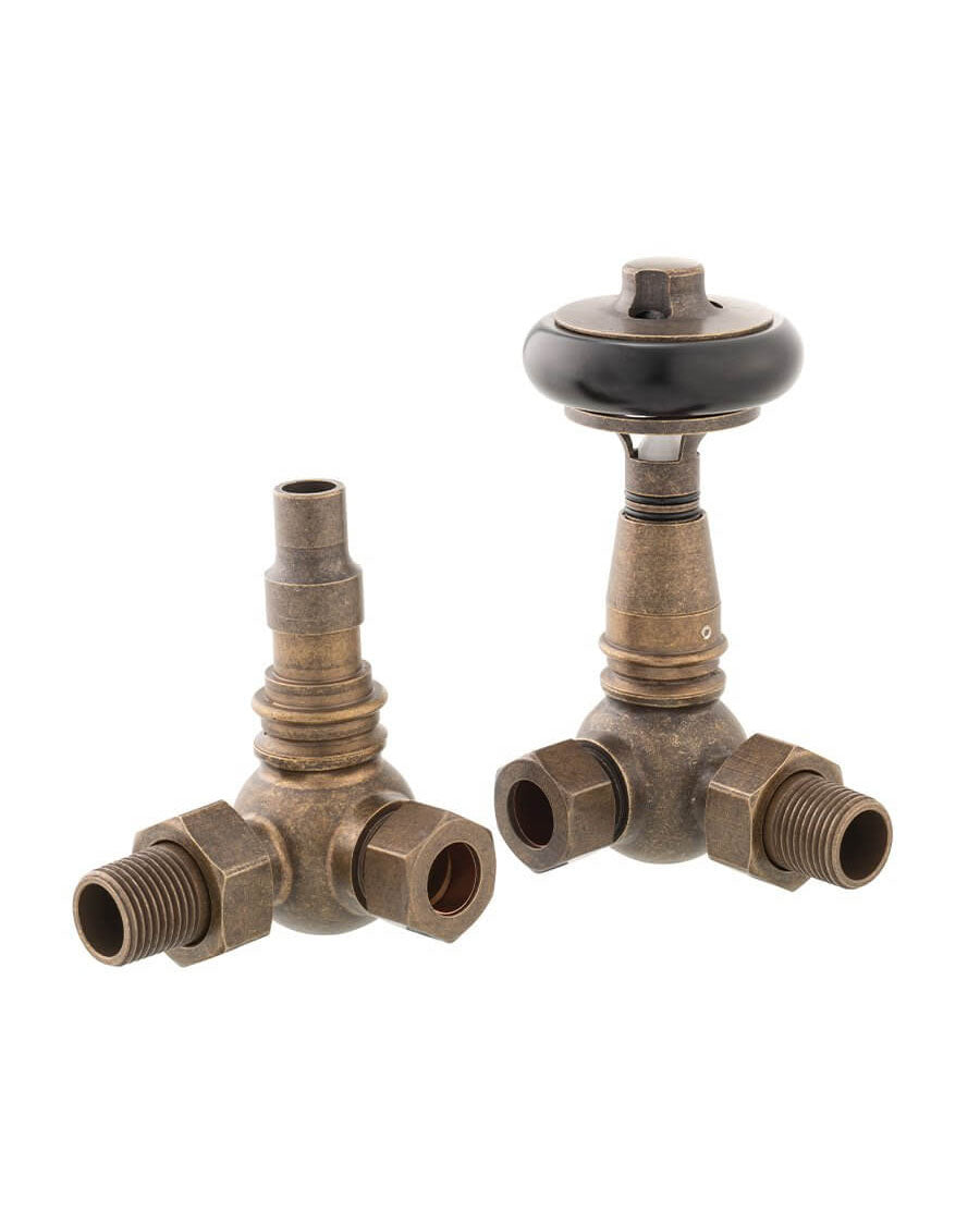 Radiatorkraan thermostaat - York (schuin) antiek afgewerkt/hout image