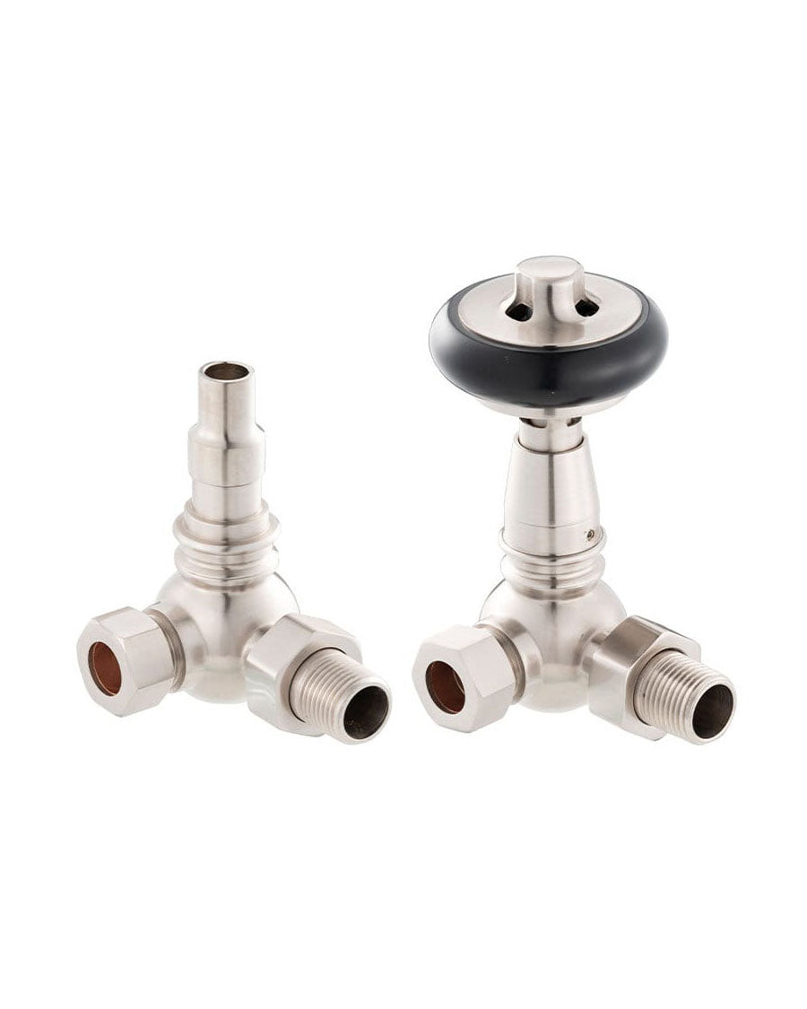 Radiatorventiel thermostaat - York (schuin) geborsteld nikkel/hout image