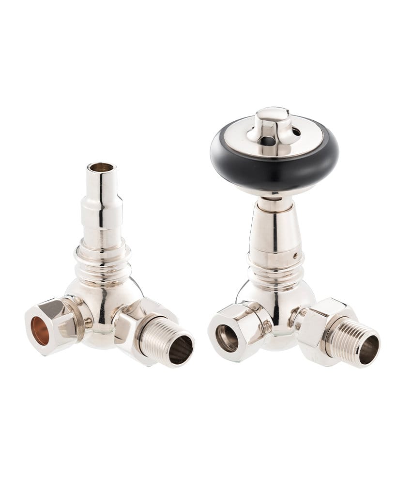 Radiator valve thermostat - York (angled) nickel/wood