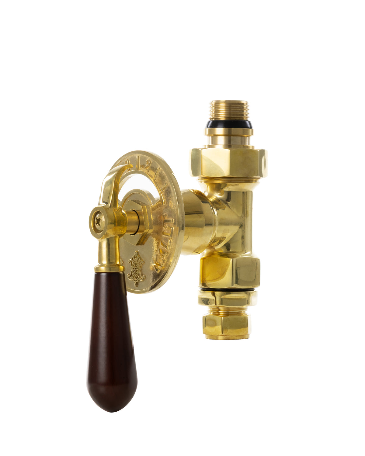 Radiator Valve - Castle-Style Knob Sekelskifte Straight Brass/Wood image