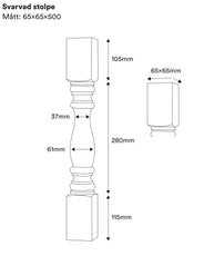 Drejet stolpe - fyrretræ 500 x 65 mm thumbnail image