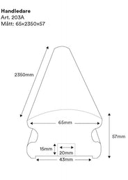 Håndløper avrundet til rekkverk - 57 x 65 x 2350 mm thumbnail image