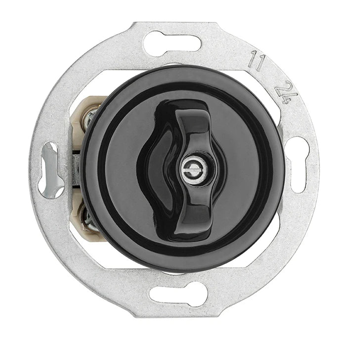 Rotary light switch in black porcelain without cover frame – Double-pole function