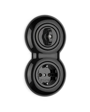 Round Rotary Switch Black Porcelain – Double Switch thumbnail image