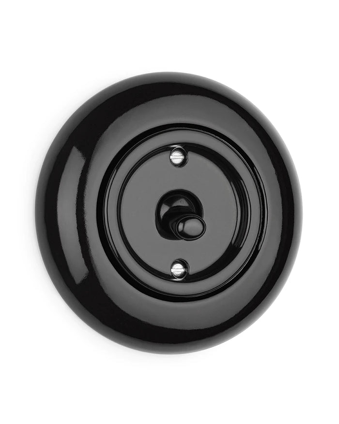 Round Light Switch Black Porcelain – Toggle Switch (Lever)