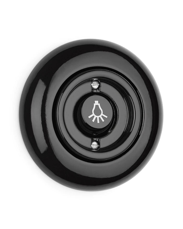 Interrupteur rond en porcelaine noire - Bouton de signalisation pour éclairage d'escalier