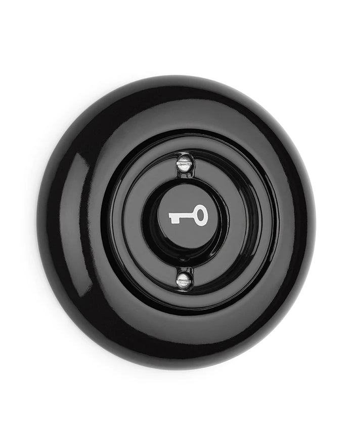 Interrupteur rond en porcelaine noire - Bouton d'ouverture de porte
