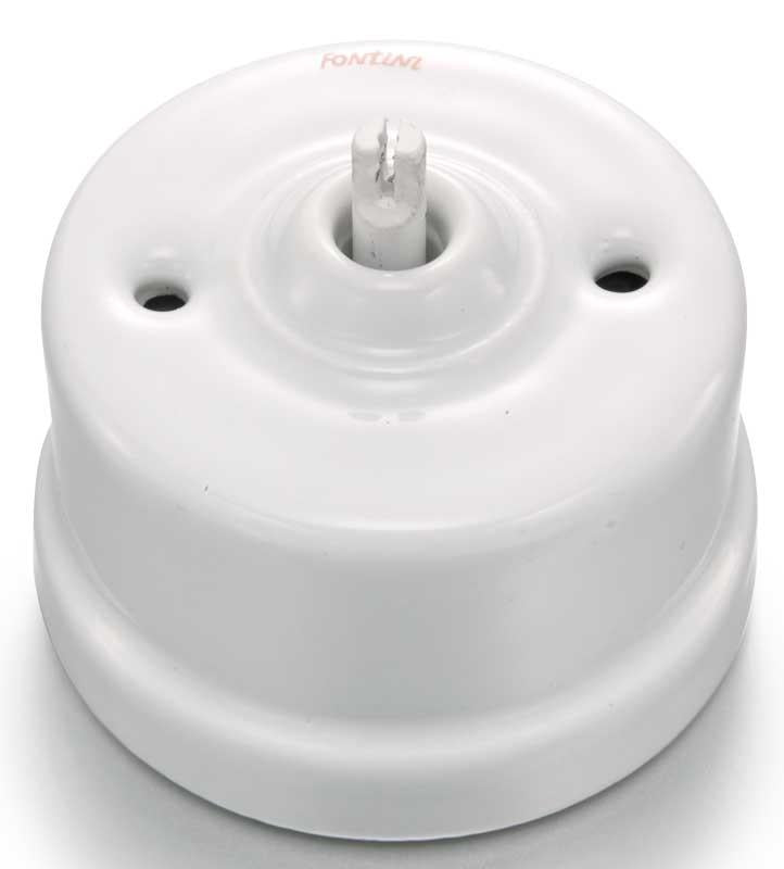 Light Switch - Rotary push-button, white porcelain without knob