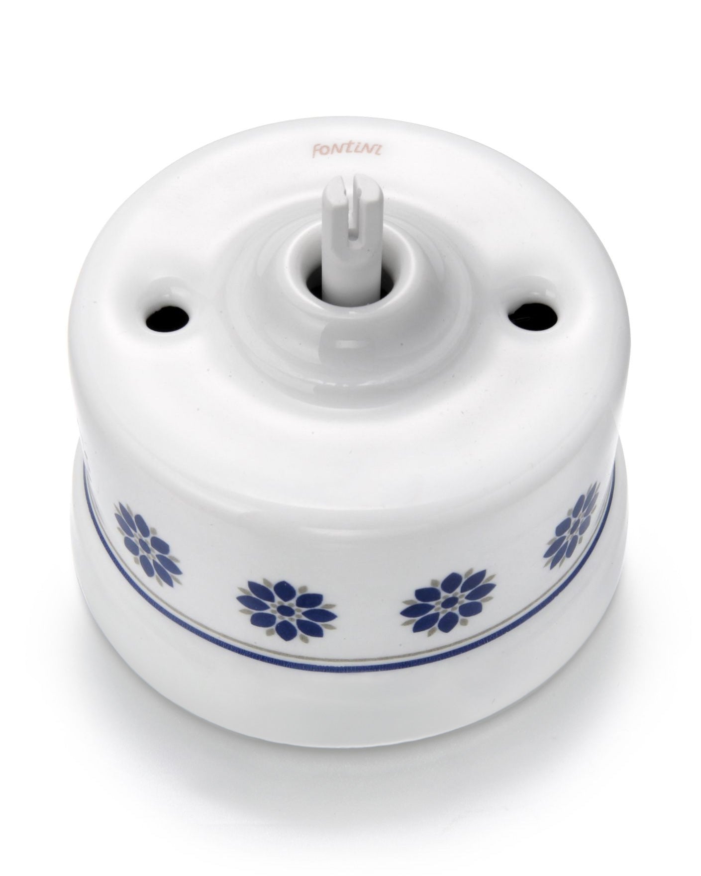 Light Switch – Staircase Switch White Porcelain with Blue Decoration, Without Knob