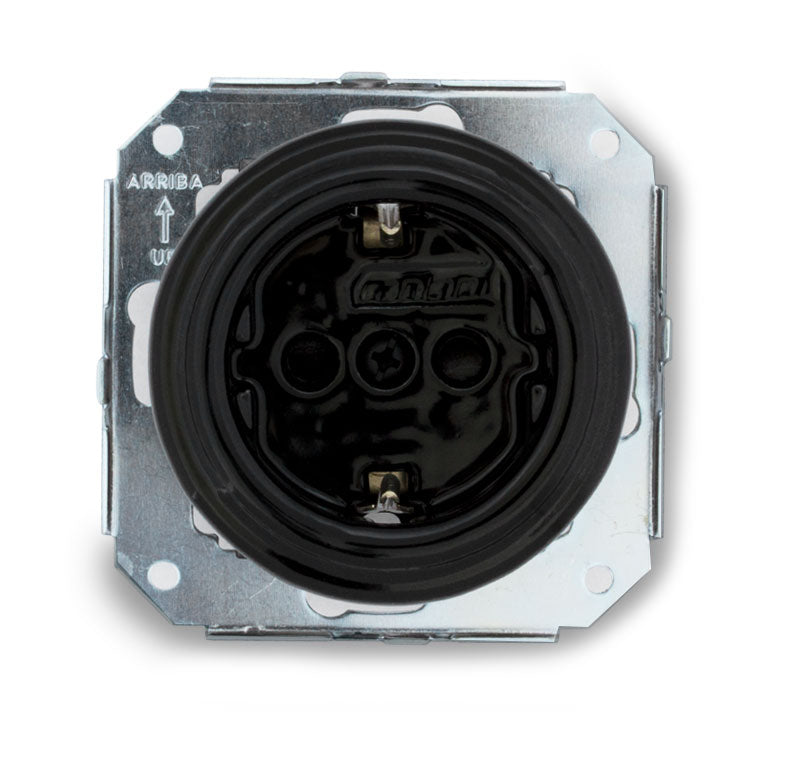 2 Pole Schuko Socket 16A-250V, Black Porcelain