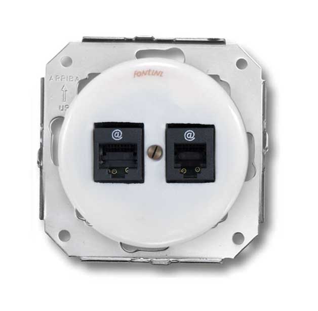 White porcelain insert - Double RJ45 socket