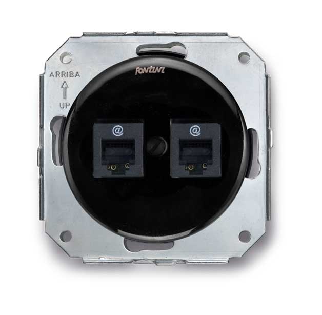 Black porcelain insert - Double RJ45 socket